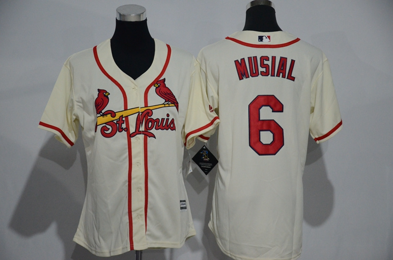 Womens 2017 MLB St. Louis Cardinals #6 Musial Cream Jerseys->women mlb jersey->Women Jersey